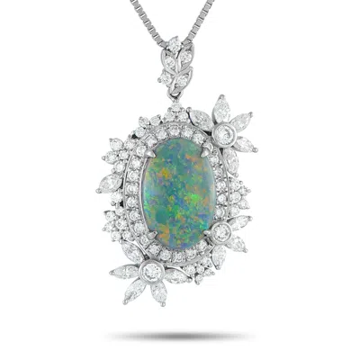 Lb Exclusive Platinum 1.46ct Diamond And Opal Necklace Mf35-101525 In Metallic