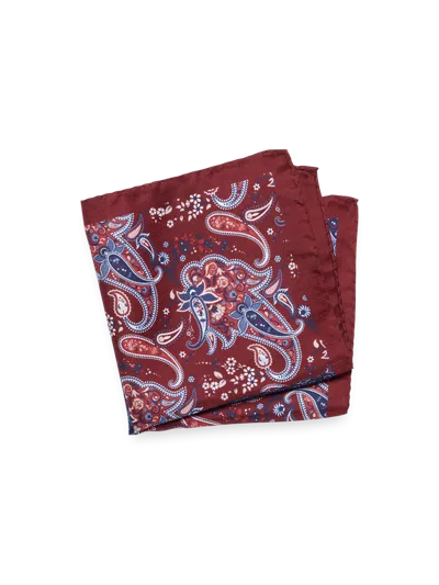 Paul Fredrick Paisley Silk Pocket Square In Burgundy