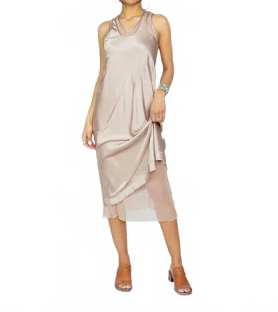 Brazeau Tricot Women's Silk Charmeuse Racer Back Midi Dress In Dune In Multi