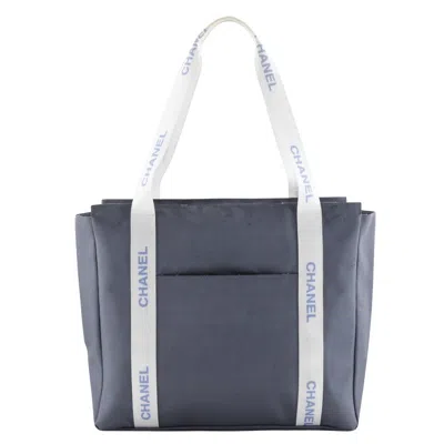 Pre-owned Chanel Nylon Logo Tote Bag In Gray