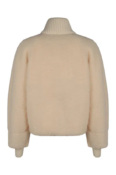 Moncler Teddy Ayles Jacket With Ribbed Collar And Cuffs In Neutral