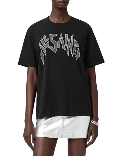 Allsaints Womens Zinc Logo-print Cotton T-shirt Black In Black