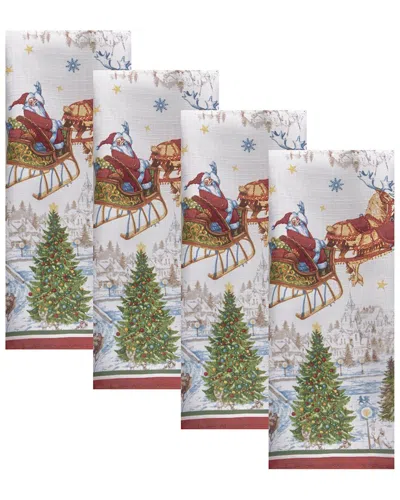 Elrene Home Fashions Set Of 4 Santa's Snowy Sleighride Napkins