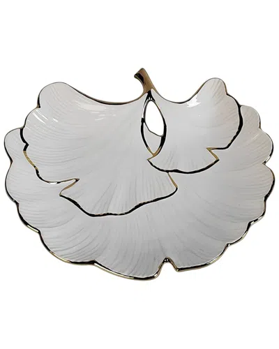 Alice Pazkus Porcelain Edged Sectional Leaf Plate Gold In White