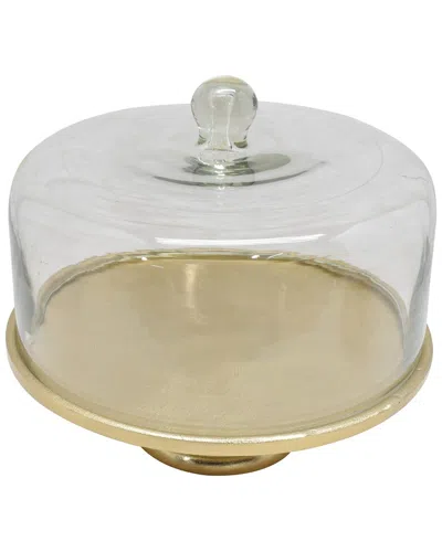 Alice Pazkus 12.5in Hammered Cake Plate With Glass Dome In Gold
