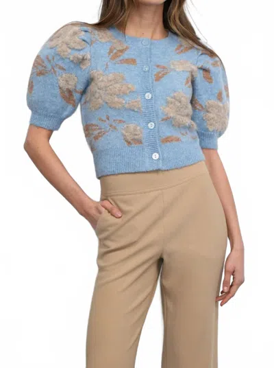 Greylin Taly Floral Puff Sleeve Cardigan In Blue In Blue
