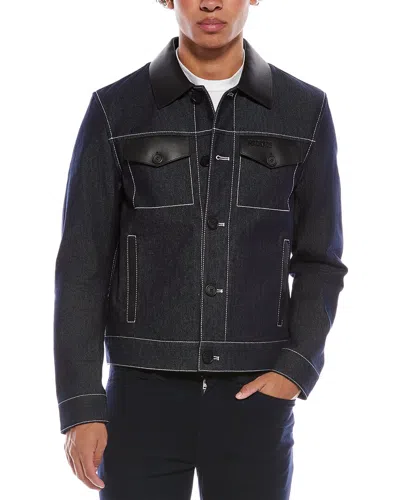 Mackage Nash Leather-trim Denim Jacket In Black