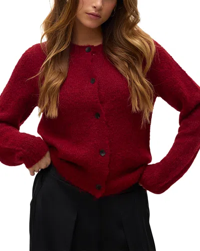 Vero Moda Novah Crewneck Cardigan Sweater In Burgundy