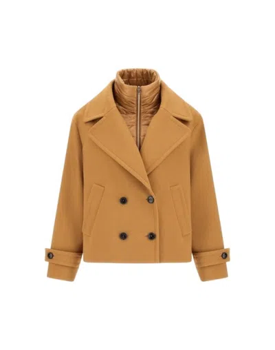 Herno Sailing-inspired Camel Jacket With Removable Bib In Brown