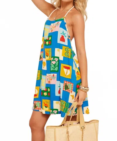 Illa Illa Printed Halter Mini Dress In Blue Multi In Blue