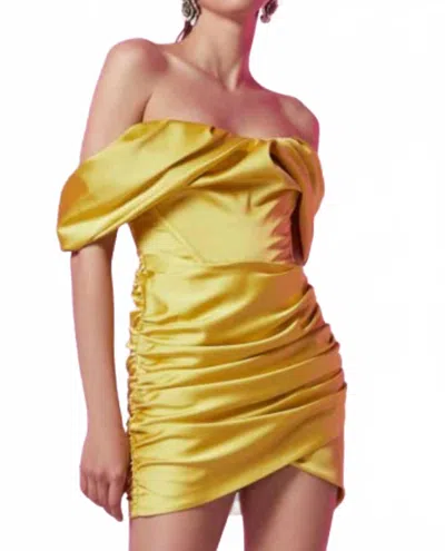 Gigii's Lydia Satin Mini Dress In Chartreuse In Gold