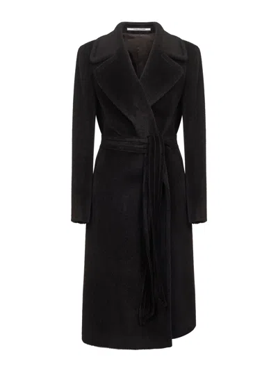 Tagliatore Brown Alpaca And Wool Molly Wrap Coat In Black