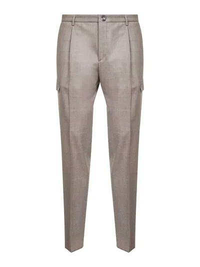 Tagliatore Brown Stretch Virgin Wool Lang Cargo Trousers In Gray
