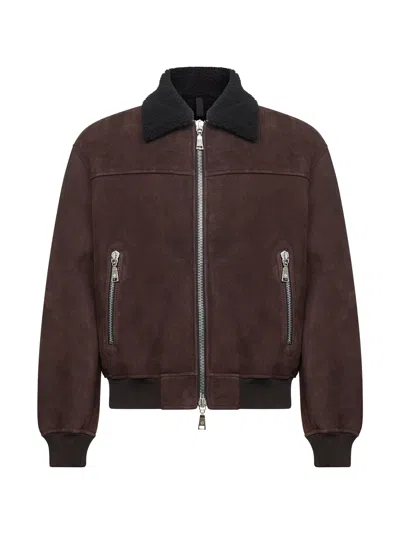 Tagliatore Shearling-collar Bomber Jacket In Brown