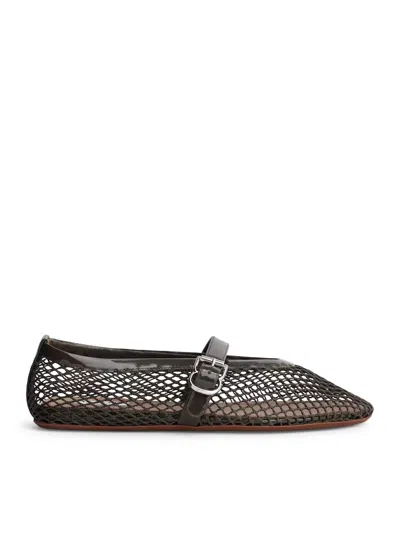 Alaïa Ballet Flats Mesh Ballerinas With Patent Leather Profiles In Black