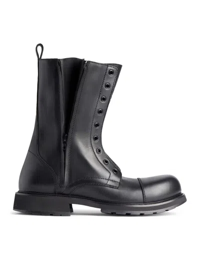 Balenciaga Rugged Leather Ankle Boots With Chunky Sole In Black