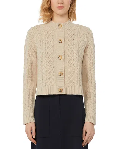 Weekend Max Mara Abito Wool Crewneck Cable Knit Cardigan In Nude