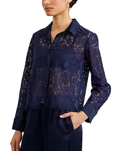 Bella Dahl Lace Contrast Button Down Shirt In Blue