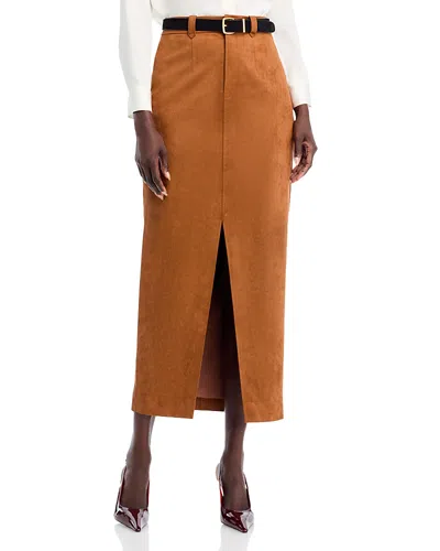 Toccin Meg Center Slit Midi Skirt In Brown