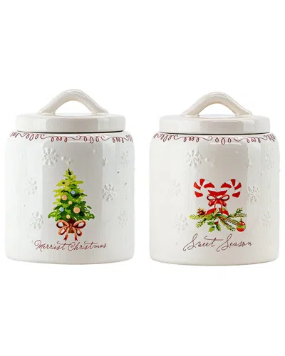 10 Strawberry Street Set Of 2 Sweet Christmas Milk Can Canister In White