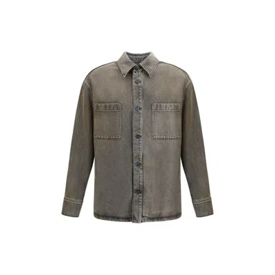 Fendi Long-sleeved Denim Shirt In Gray