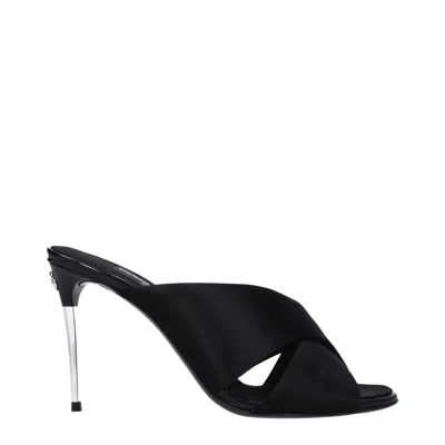 Dolce & Gabbana Satin Mules With Metal Heel. In Black