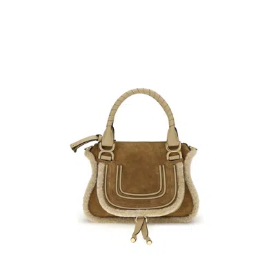 Chloé Women Suede And Shearling Leather Marcie Small Handbag In Brown