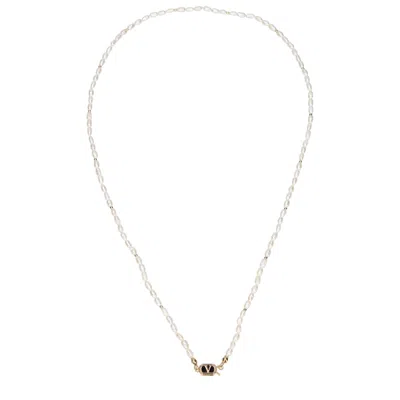 Valentino White Metal Necklace In Nude