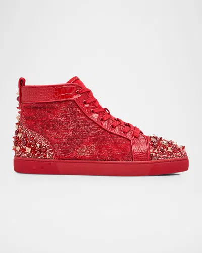 Christian Louboutin Men's Supertracks Sequin Multi-spike High-top Sneakers In Red