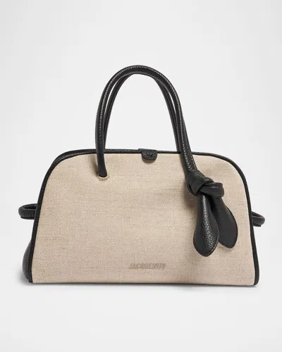 Jacquemus Le Petit Turismo Two-tone Top Handle Bowling Bag In Neutral