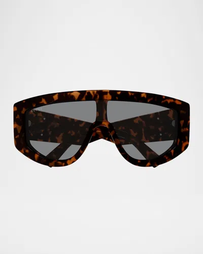 Gucci Gg Extruded 99mm Acetate Shield Sunglasses In Brown