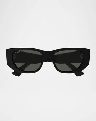 Gucci Subtle Web 53mm Geometric Acetate Sunglasses In Black