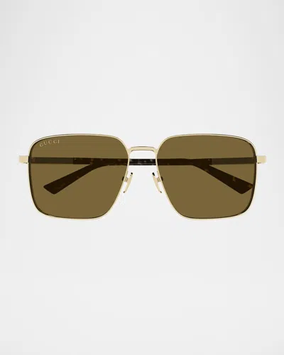 Gucci Subtle Web 60mm Square Metal Sunglasses In Gold
