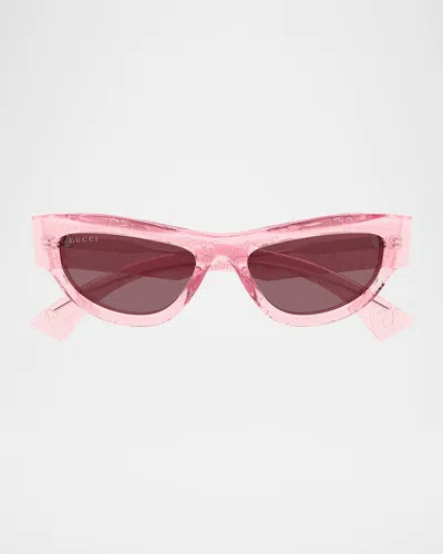 Gucci Miami Logo 53mm Acetate Cat-eye Sunglasses In Pink