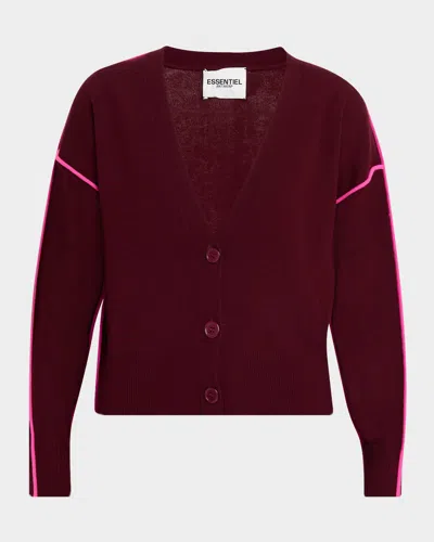 Essentiel Antwerp Ileo Wool-blend Cardigan In Burgundy