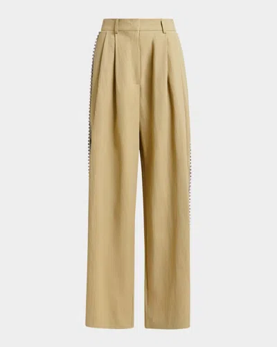 Essentiel Antwerp Iso Rhinestone-trimmed Pleated Pants In Brown