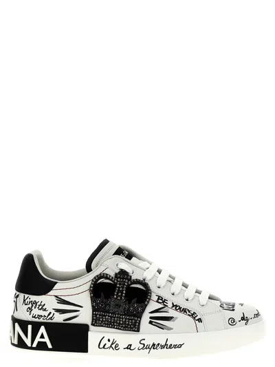 Dolce & Gabbana White Calf Leather Sneaker In Multi