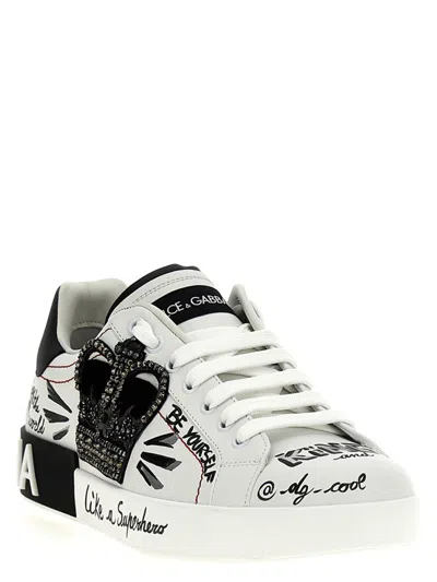 Dolce & Gabbana White Calf Leather Sneaker In Multi
