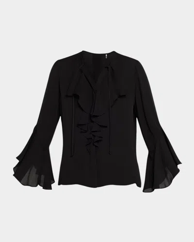 Kobi Halperin Turner Tie-neck Ruffle Blouse In Black