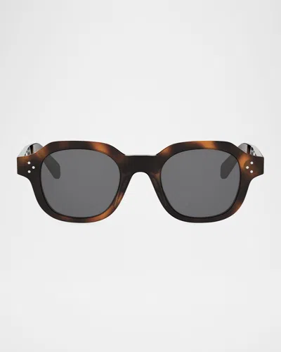 Celine Men's 3 Dots Acetate Square Sunglasses In Brown