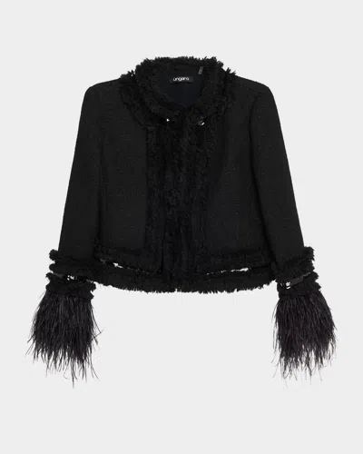 Ungaro Dune Sequined Feather-trimmed Blazer In Black