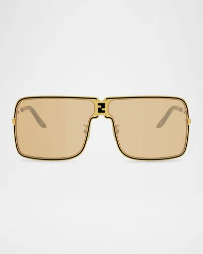 Fendi Ness Metal Semi-shield Sunglasses In Gold