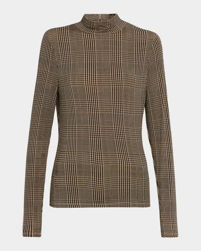 Veronica Beard Nate Houndstooth Mock-neck Top In Brown