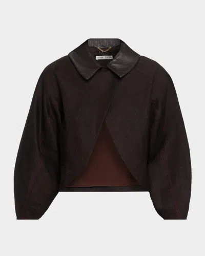 Amir Taghi Campbell Linen Balloon-sleeve Cutaway Barn Jacket In Brown
