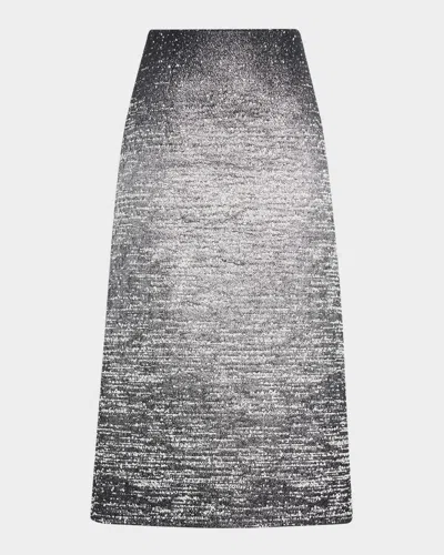 Oscar De La Renta Ombre Metallic Boucle Jacquard Midi Pencil Skirt In Silver