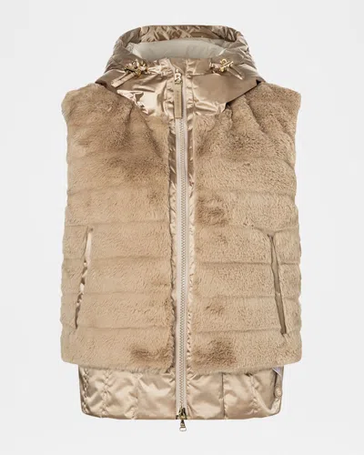 Bogner Yumi Hooded Quilted Plush And Recycled-satin Down Ski Vest In Brown
