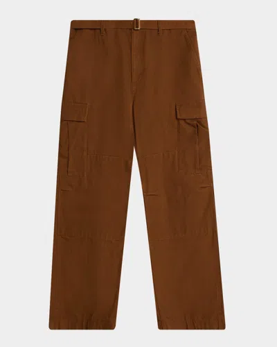 Sacai Men's Duck Denim Cargo Pants In Brown