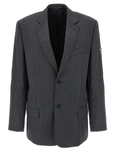 Balenciaga Wool Blazer With Notch Lapel And Pockets In Gray