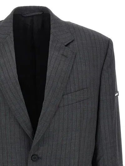 Balenciaga Wool Blazer With Notch Lapel And Pockets In Gray