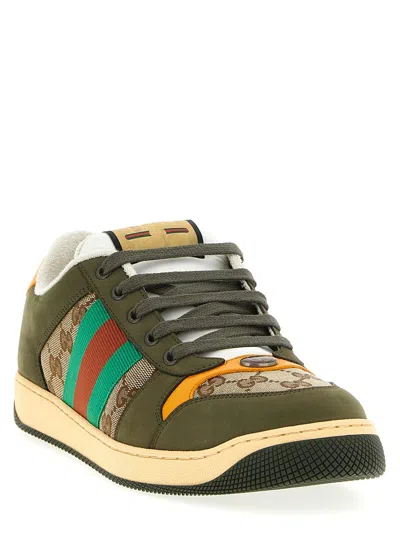 Gucci Men Screener Low-top Leather And Gg Supreme Fabric Sneakers In Multi